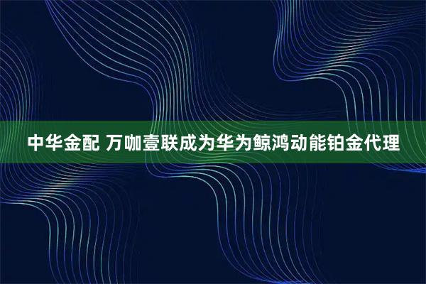 中华金配 万咖壹联成为华为鲸鸿动能铂金代理